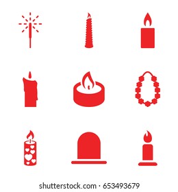 Glowing icons set. set of 9 glowing filled icons such as siren, candle, sparkler