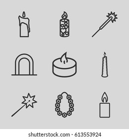 Glowing icons set. set of 9 glowing outline icons such as siren, sparklers, candle