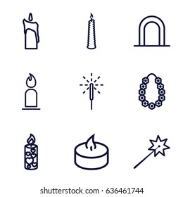 Glowing icons set. set of 9 glowing outline icons such as siren, candle, sparkler, garland