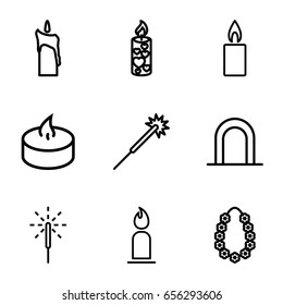 Glowing icons set. set of 9 glowing outline icons such as siren, candle, sparklers, sparkler
