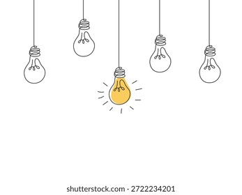 Ilustración de idea brillante. Boceto de pensamiento creativo. Innovación Vector dibujado a mano. Ilustración de la idea de liderazgo. Dibujo de bombilla de Inspiración. Concepto visual de lluvia de ideas