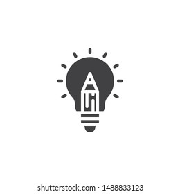 Glowing idea lamp vector icon. filled flat sign for mobile concept and web design. Light bulb with pencil glyph icon. Symbol, logo illustration. Vector graphics