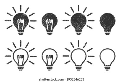 Glowing idea light bulb icon symbol set. Lamp logo shape silhouette. Vector illustration image. Isolated on white background. 	
