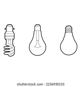 Glowing idea light bulb icon symbol set. Lamp logo shape silhouette. Vector illustration image. Isolated on white background.