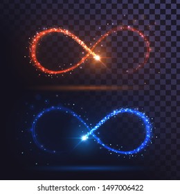 Glowing infinity signs in orange and blue flying star