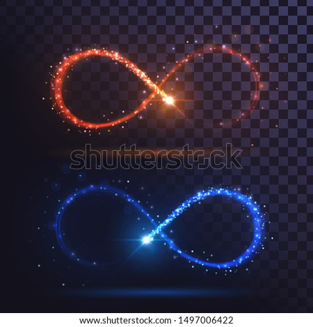 Glowing infinity signs in orange and blue flying star