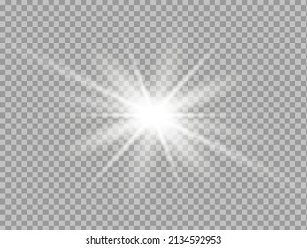 Glowing isolated white transparent light effect, glare, explosion, glitter, line, sun flare, sparks from the sun and stars