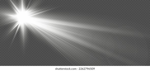 Glowing isolated white transparent set of light effects, glare, explosion, glitter, line, sun flare, spark and stars.Beautiful star.