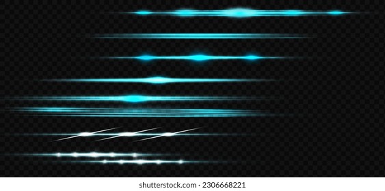 Glowing isolated white transparent set of light effects, glare, explosion, glitter, line, sun flare, spark and stars. Beautiful optical effect of sunlight reflections.