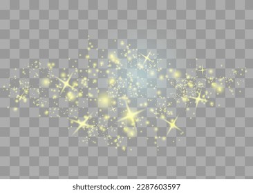 Glowing isolated yellow transparent set of light effects, glare, glitter, line, spark and stars. Beautiful optical light effect.
