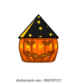 Glowing Jack O Lantern Wearing Black Brithday Hat, October, Trick Or Treat, Halloween.