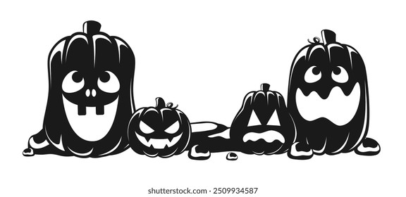 Glowing Jack O Lanterns Bottom Frame Border, Cute Fun Halloween Pumpkins, Creepy Spooky Scary Decorations