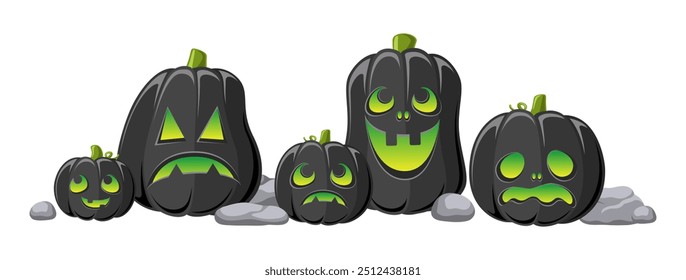 Glowing Jack O Lanterns Bottom Frame Border, Cute Fun Halloween Pumpkins, Creepy Spooky Scary Decorations