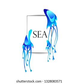 Glowing jellyfish on a white background. Sea style. Vector illustration.