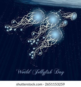 Glowing jellyfish. Vector drawing. World Jellyfish Day