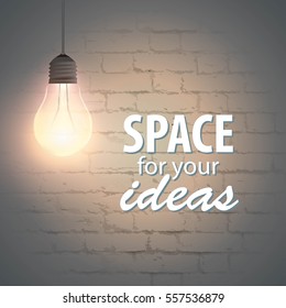 Glowing lamp on a brick wall background with space for your text. Vector Illustration eps 10