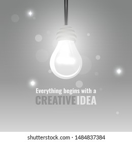 Glowing lamp with question signs , silver white illustration, clean concept for web and print, with bokeh and lights 