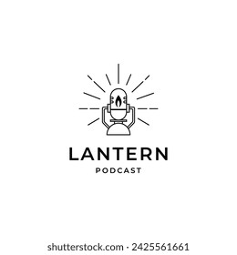 Glowing lantern logo with podcast combination in the form of a unique line art design style