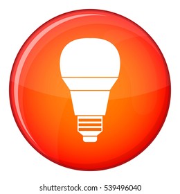 Glowing LED bulb icon in red circle isolated on white background vector illustration