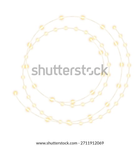 Glowing LED light garland ring forming a bright circular frame with festive fairy bulbs, soft winter illumination, and decorative holiday sparkle perfect for Christmas banners, New Year cards, and tra