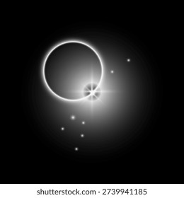 Glowing Lens Flare Ring with Subtle Starburst Light Effect, Realistic Circular Lens Flare Ring with Soft Star Light on Black Background