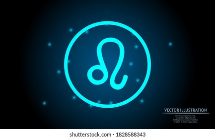glowing leo zodiac sign on dark blue background of the space with shining stars. zodiac glowing backgraound