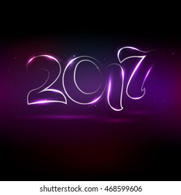 Glowing lettering 2017 on violet background. Greeting card for New Year 2017 with place for your text. Vector illustration.