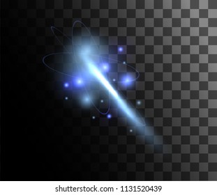 Glowing light. Abstract blue effect. Bright blue vector light effects with particles decoration isolated on the transparent background.