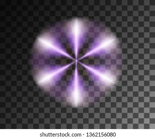 Glowing light. Abstract pink effect. Pink vector light effects with particles decoration isolated on the transparent background. Spinning circle with bright leaves.