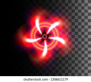 Glowing light. Abstract red effect. Golden vector light effects with particles decoration isolated on the transparent background. Spinning circle with bright leaves.
