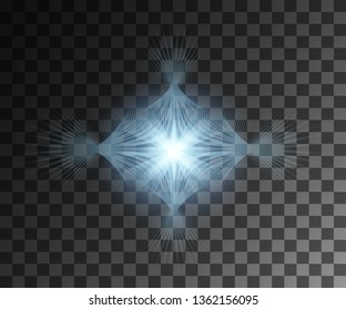 Glowing light. Abstract silver effect. Gray vector light effects with particles decoration isolated on the transparent background. Spinning circle with bright leaves.