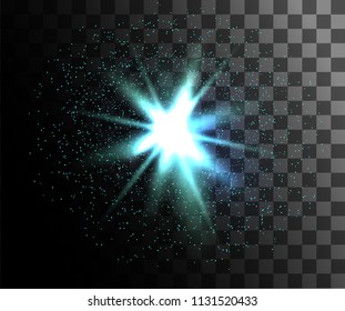 Glowing light. Abstract turquoise effect. Vector light effects with particles decoration isolated on the transparent background.