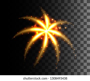 Glowing light. Abstract yellow effect. Golden vector light effects with particles decoration isolated on the transparent background.