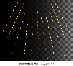 Glowing light. Abstract yellow effect. Golden vector light effects with particles decoration isolated on the transparent background. Spinning circle with bright leaves.