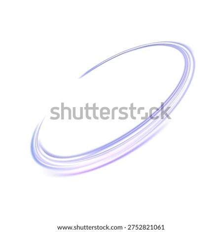 A glowing light arc with a soft purple-blue gradient and smooth elliptical motion. A glowing isolated curve on a white background for futuristic overlays.