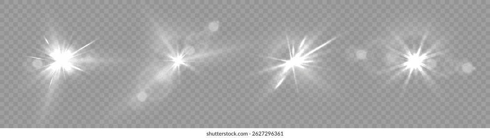Glowing light beam with flare, sparkle, and bokeh effects — transparent vector for festival design, disco shows, or futuristic magic illustrations