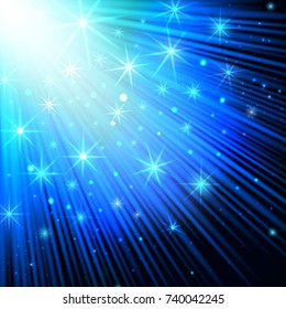 Glowing light blue background with sparkles, vector illustration