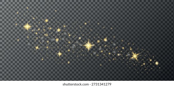 luz brilhante e efeito bokeh, estrelas brilhantes piscando em um fundo transparente, pó de ouro, fundo de Natal, imagem vetorial