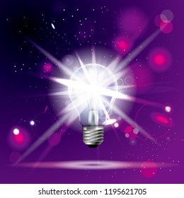 Glowing light bulb, The background is purple.