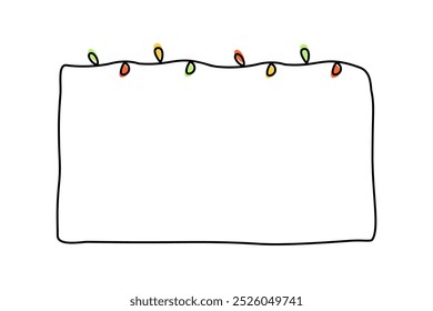 Moldura de borda da lâmpada brilhante. Festas de Natal, Natal, conceitos do festival. Desenhado à mão estilo decorativo vetor design ilustração isolada.