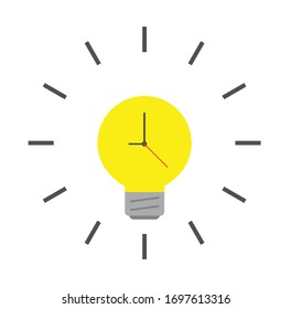 Glowing light bulb clock icon, vector illustration in flat color.