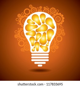 a glowing light bulb, and gears. the concept of making big idea