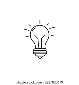Glowing light bulb hand drawn icon. Lighting electric device and innovation idea symbol with vector brainstorming