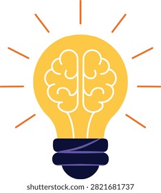 Glowing light bulb with human brain filament vector illustration creative idea intelligence innovation and mental solution concept