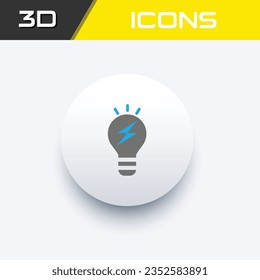 Glowing light bulb icon in blue grey background, 3D info graphics icon, editable source file
