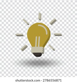 Glowing light bulb icon in glossy 3D illustration style isolated on transparent background
