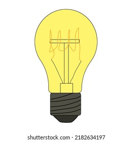 Glowing light bulb icon. Vector doodle illustration of an incandescent light bulb. Energy saving light bulb.