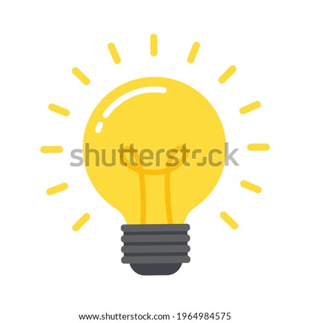 Glowing light bulb isolated on white background. Symbol concept of idea, knowledge, creativity, or inspiration. Simple trendy cute cartoon vector illustration. Modern flat style graphic design icon.