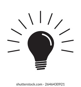 Glowing light bulb line icon vector, isolated on white background. Idea sign, solution, thinking concept. Lamp line icon.  Lighting electric bulb with socket, electricity, shine lamp