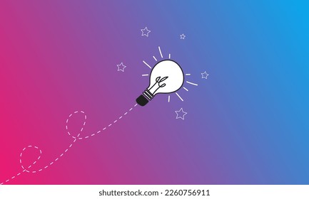 Glowing light bulb on a pink and blue gradient background. Concept of good idea, innovation and creativity.